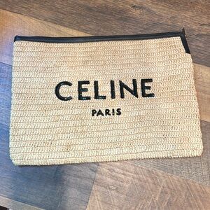 Celine raffia and sequin clutch with leather trim.